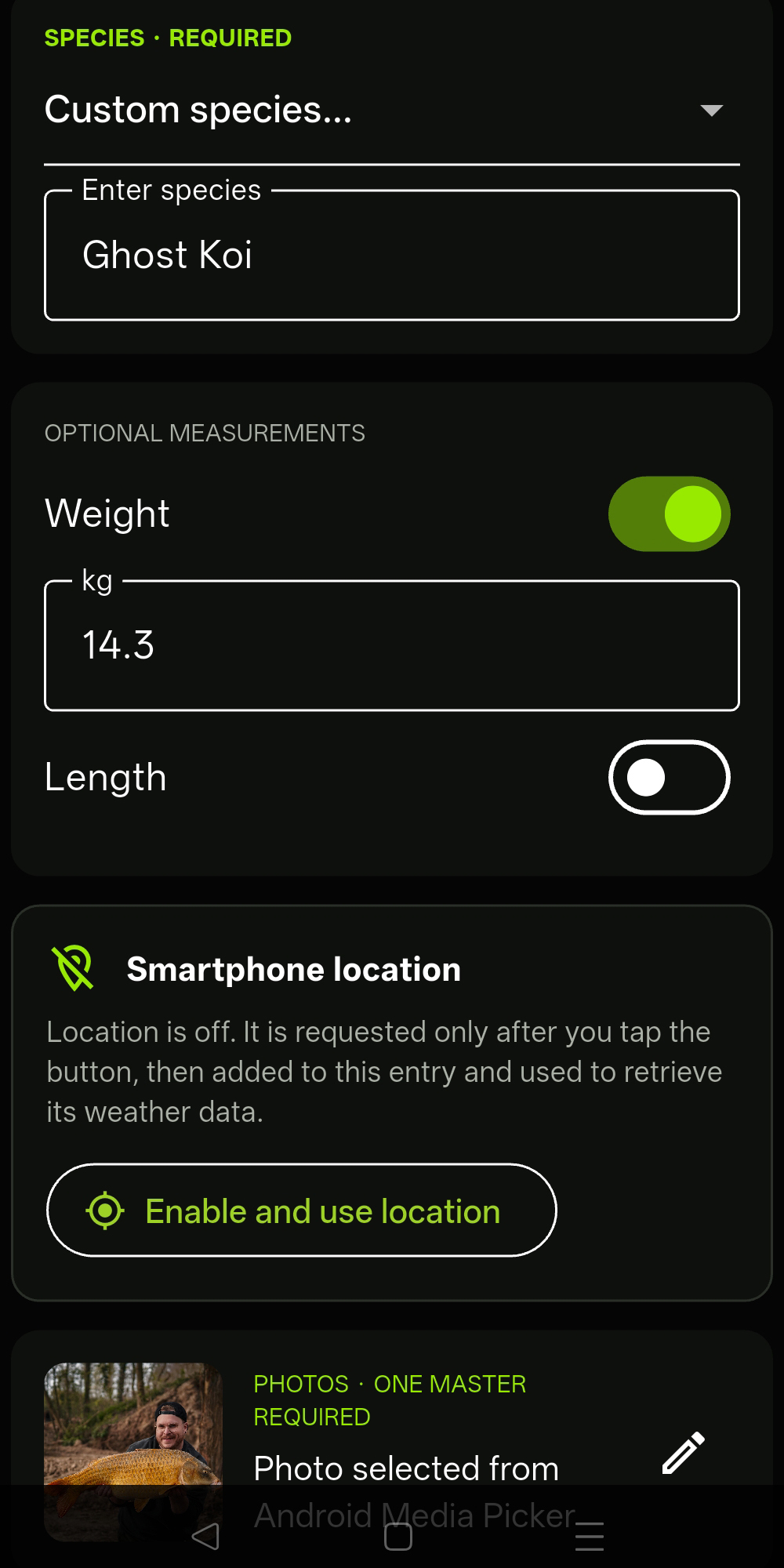 Second part of an Angling Chronicles entry with catch and location details