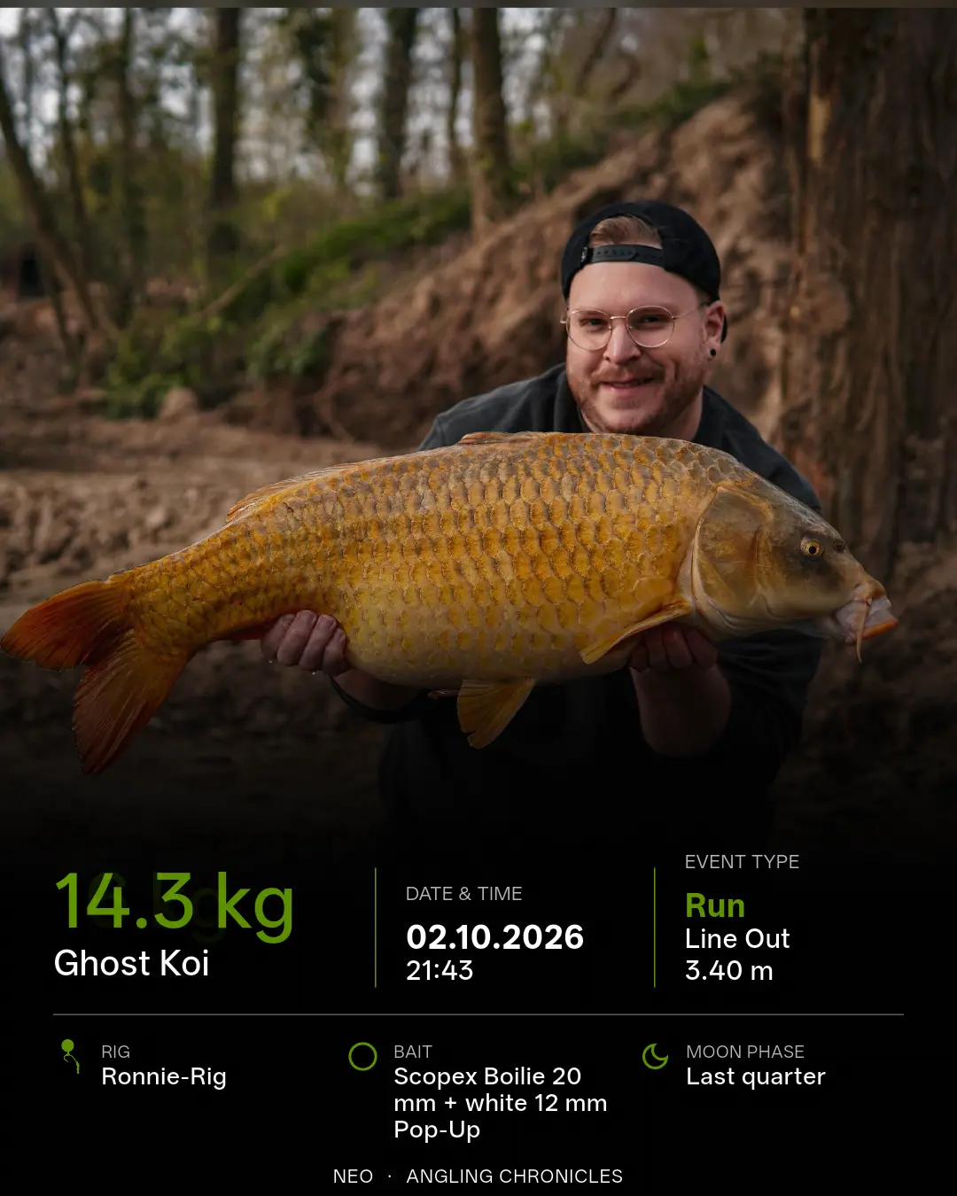 Exported Angling Chronicles catch record with event and rod-profile data